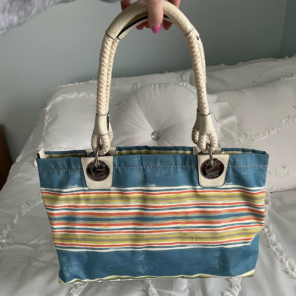 Coach bag, light blue beach theme, hang tags,good pre owned condition